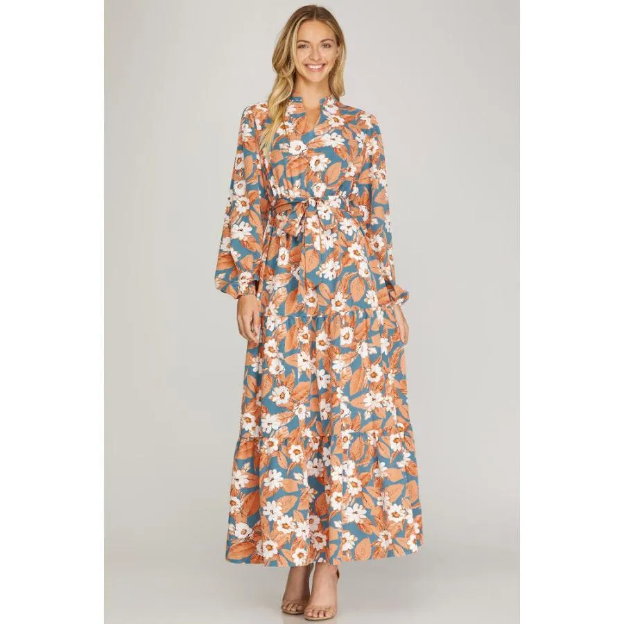 She & Sky Long Sleeve Woven Tiered Maxi Dress