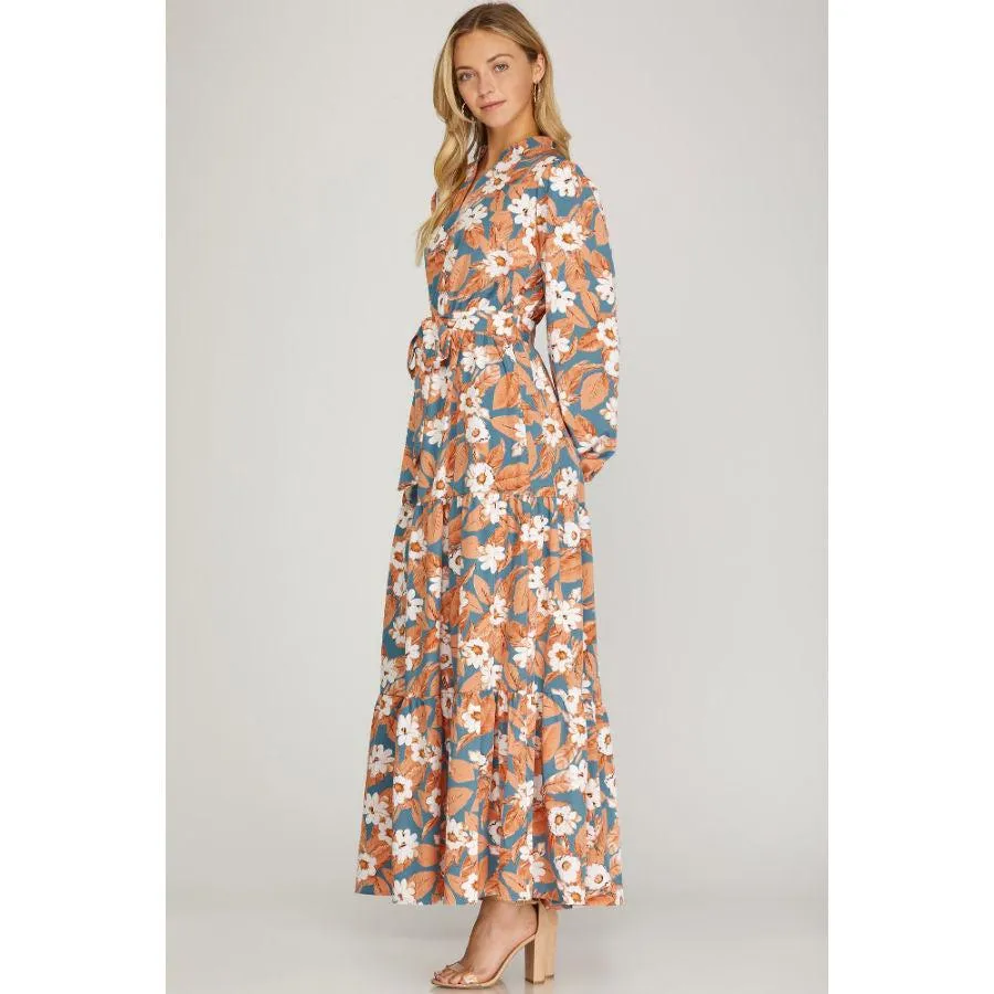 She & Sky Long Sleeve Woven Tiered Maxi Dress