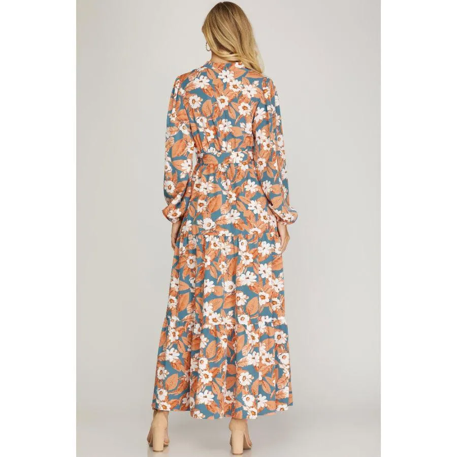 She & Sky Long Sleeve Woven Tiered Maxi Dress