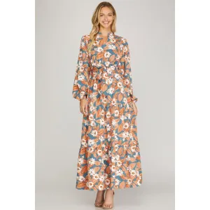 She & Sky Long Sleeve Woven Tiered Maxi Dress