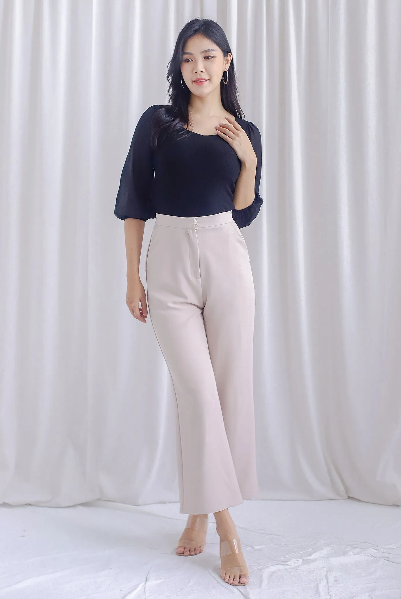 Shernice Chiffon Sleeve Padded Top In Black