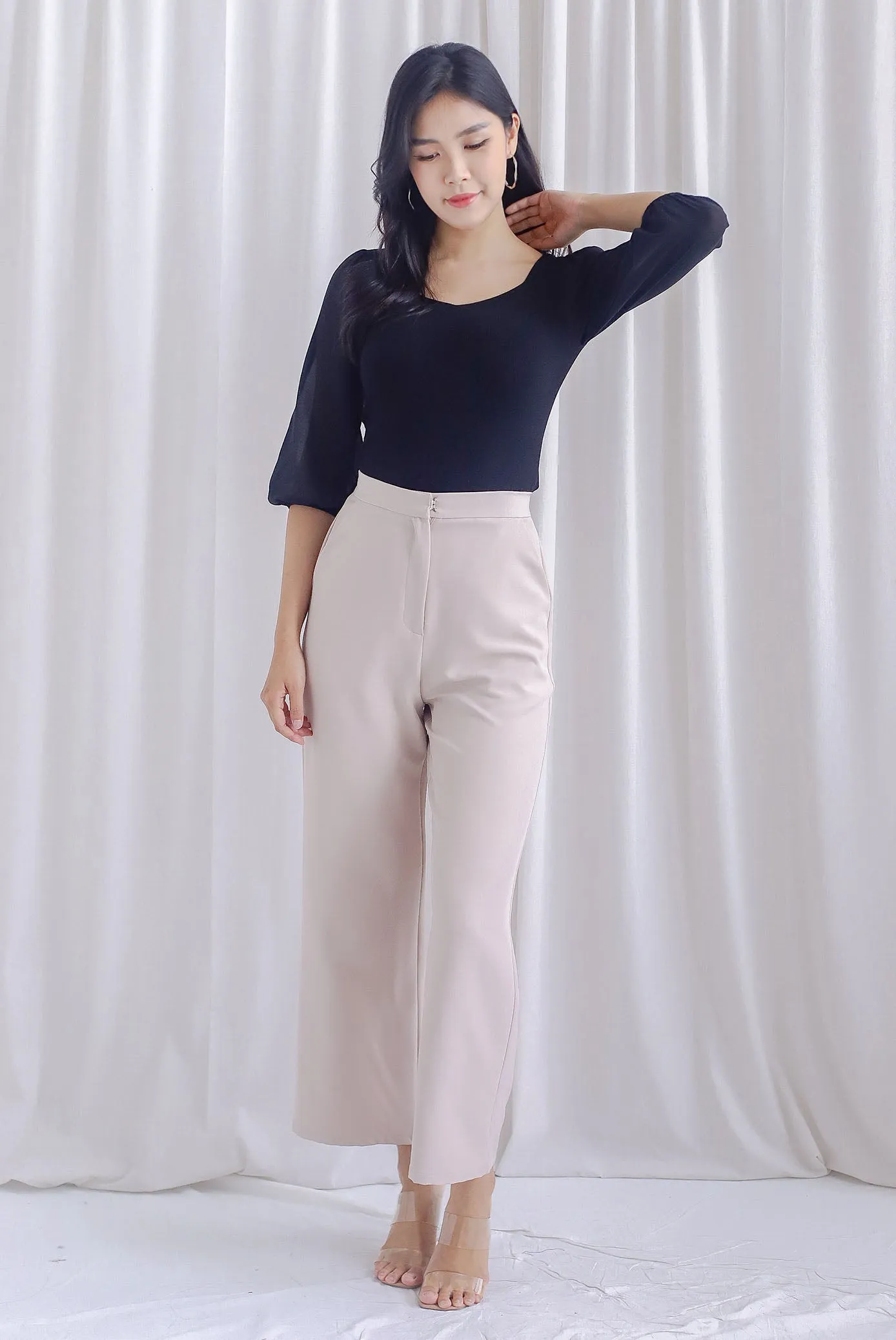 Shernice Chiffon Sleeve Padded Top In Black