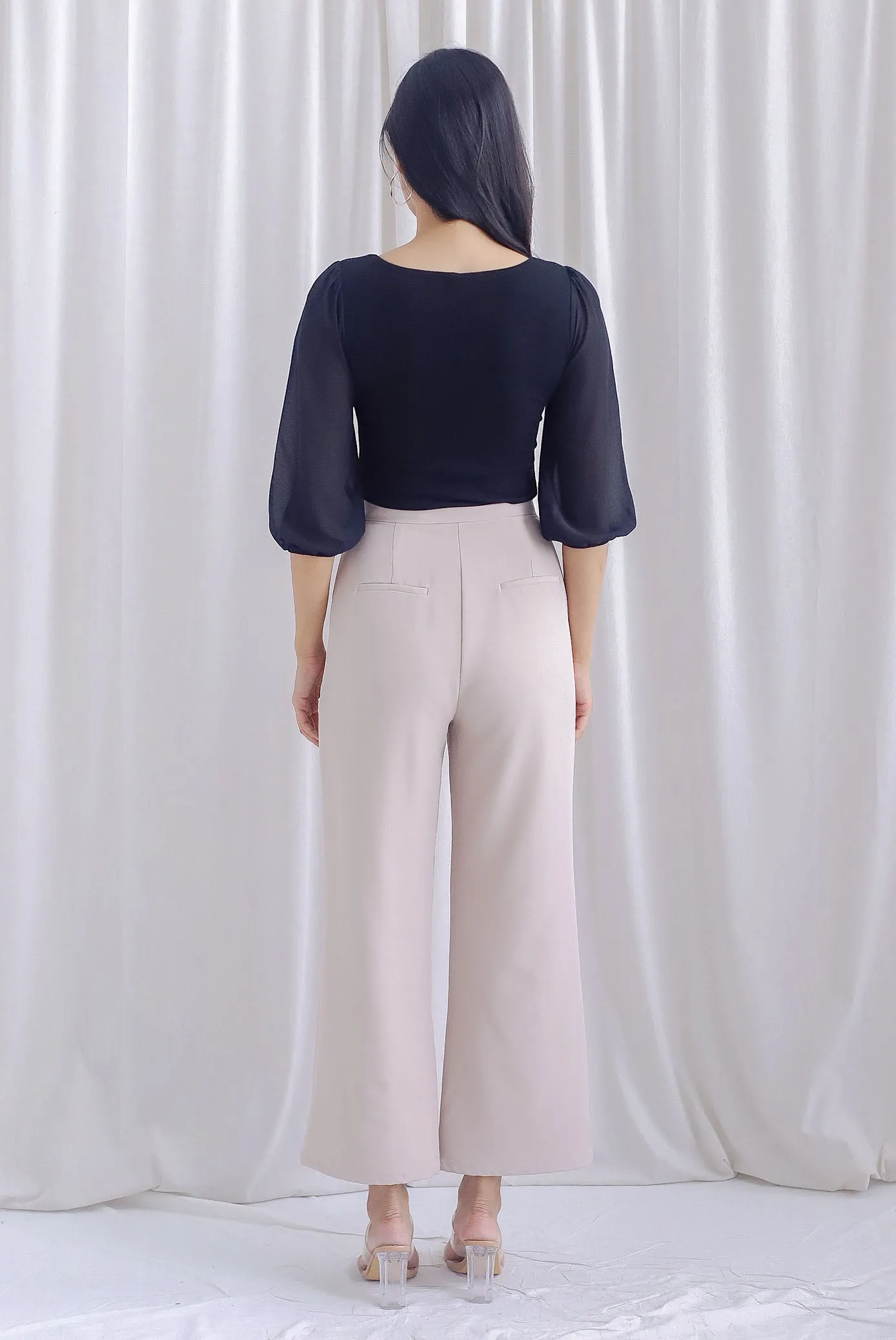 Shernice Chiffon Sleeve Padded Top In Black