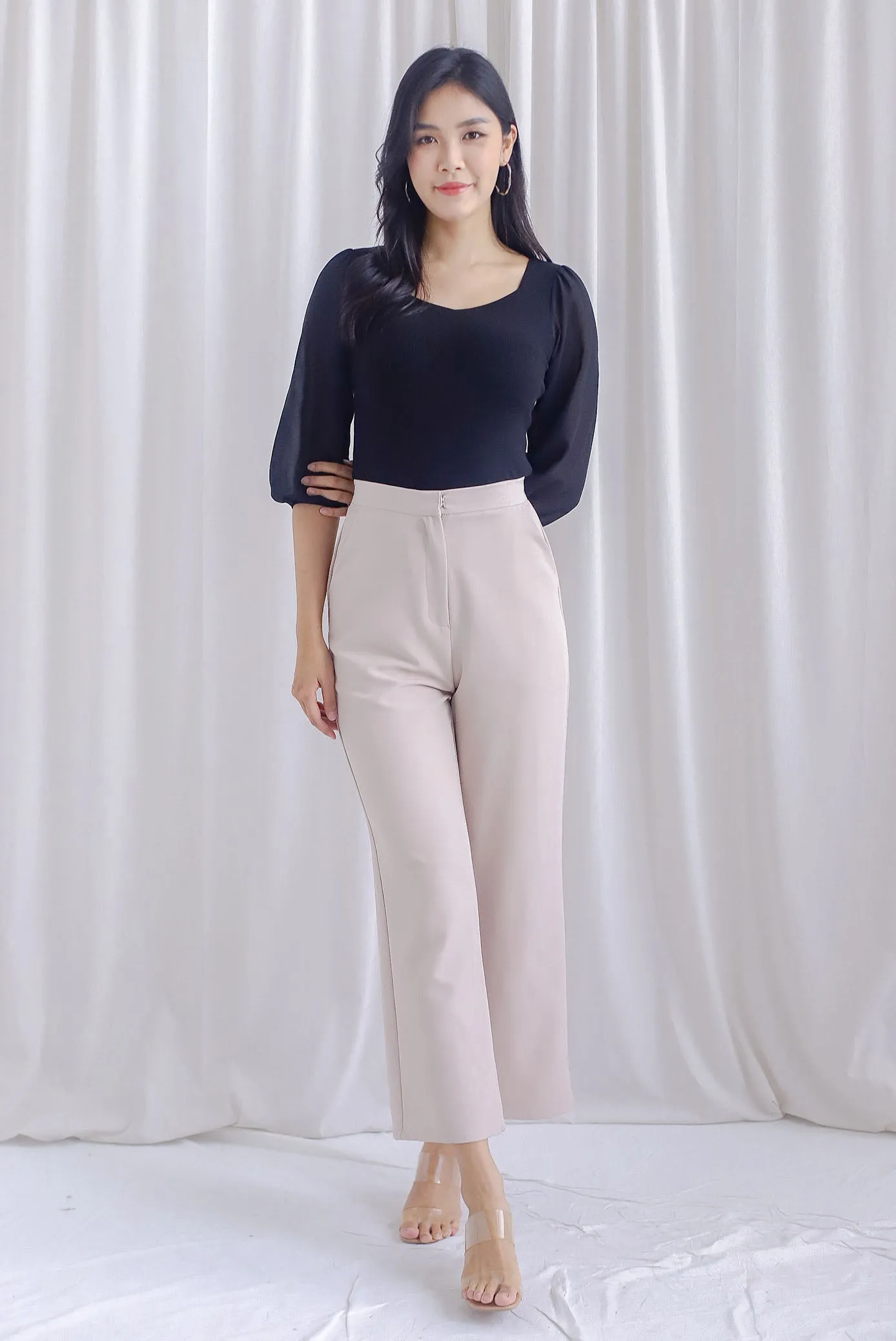 Shernice Chiffon Sleeve Padded Top In Black