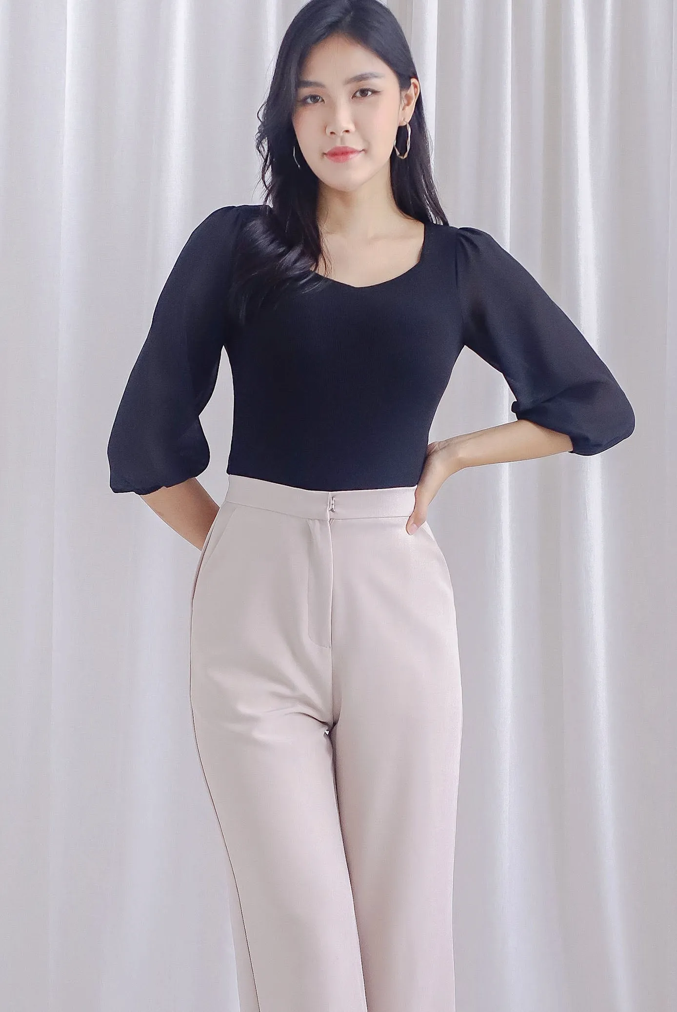 Shernice Chiffon Sleeve Padded Top In Black