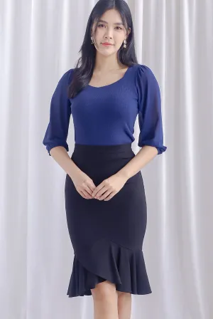 Shernice Chiffon Sleeve Padded Top In Navy Blue