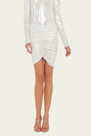 Shirred Mini Skirt in Pearl