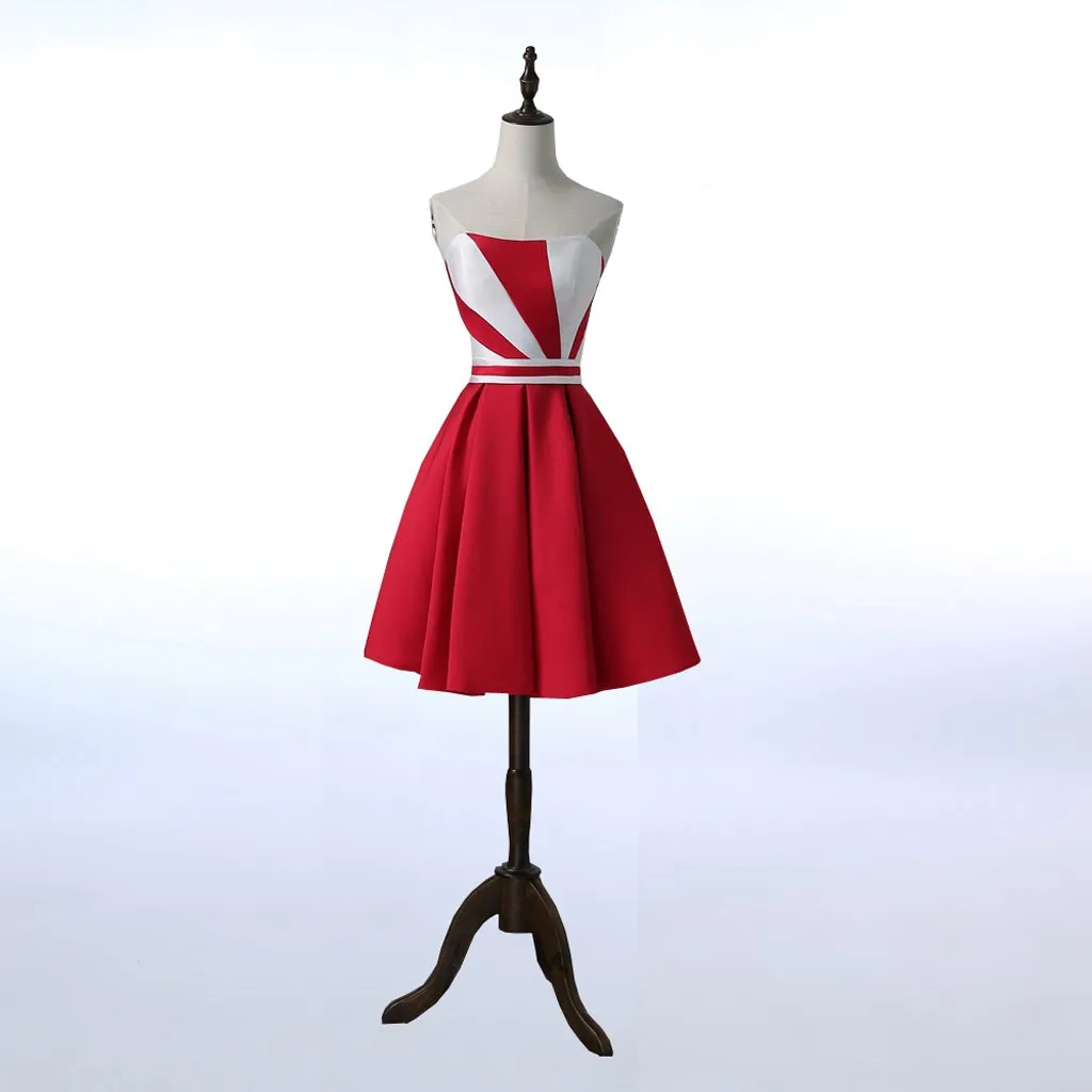 Short Homecoming Dress, Satin Homecoming Dress, Sweet Heart Homecoming Dress, Contrast Color Junior School Dress, Graduation Dress, Sleeveless Homecoming Dress, LB0314
