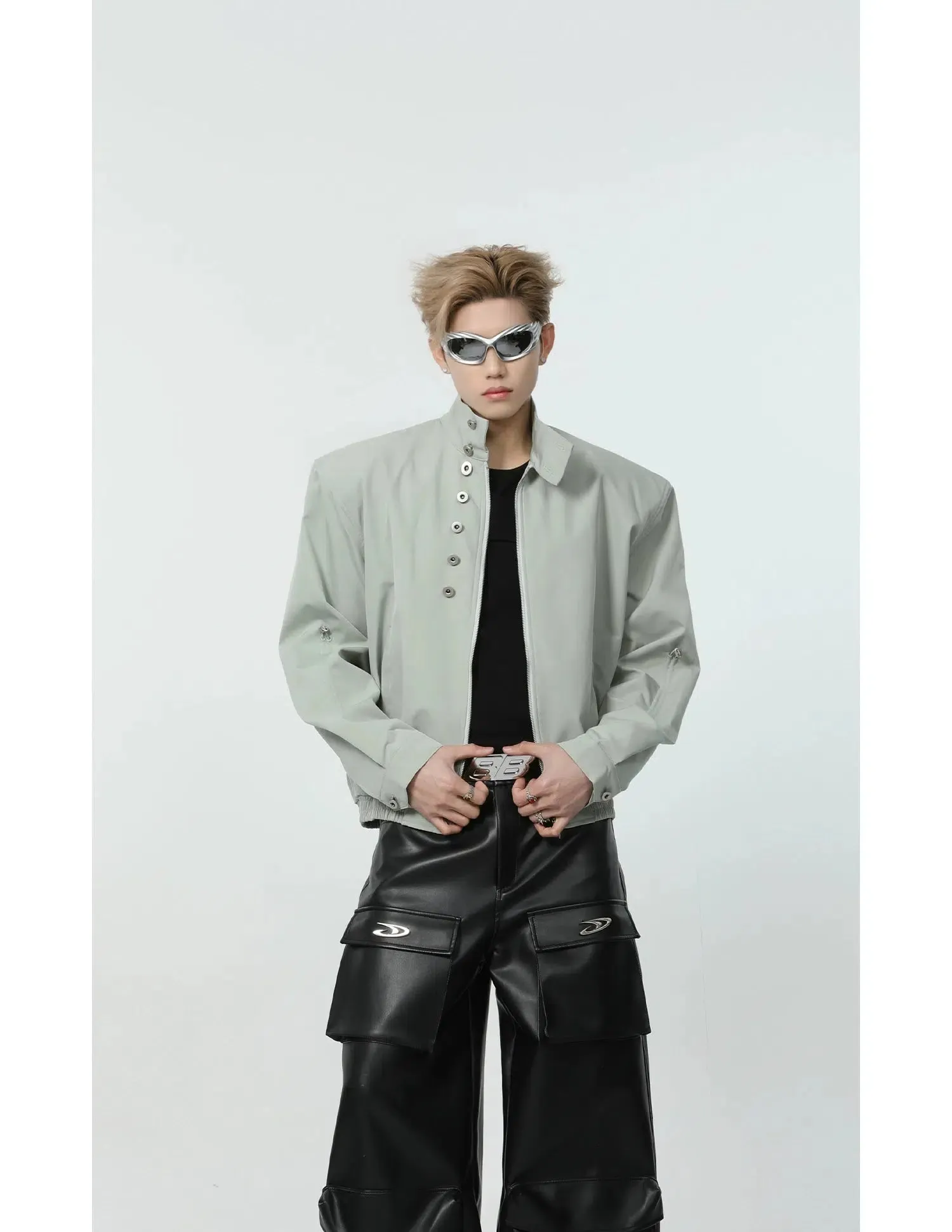 Short Zipped Jacket with Shoulder Pads
