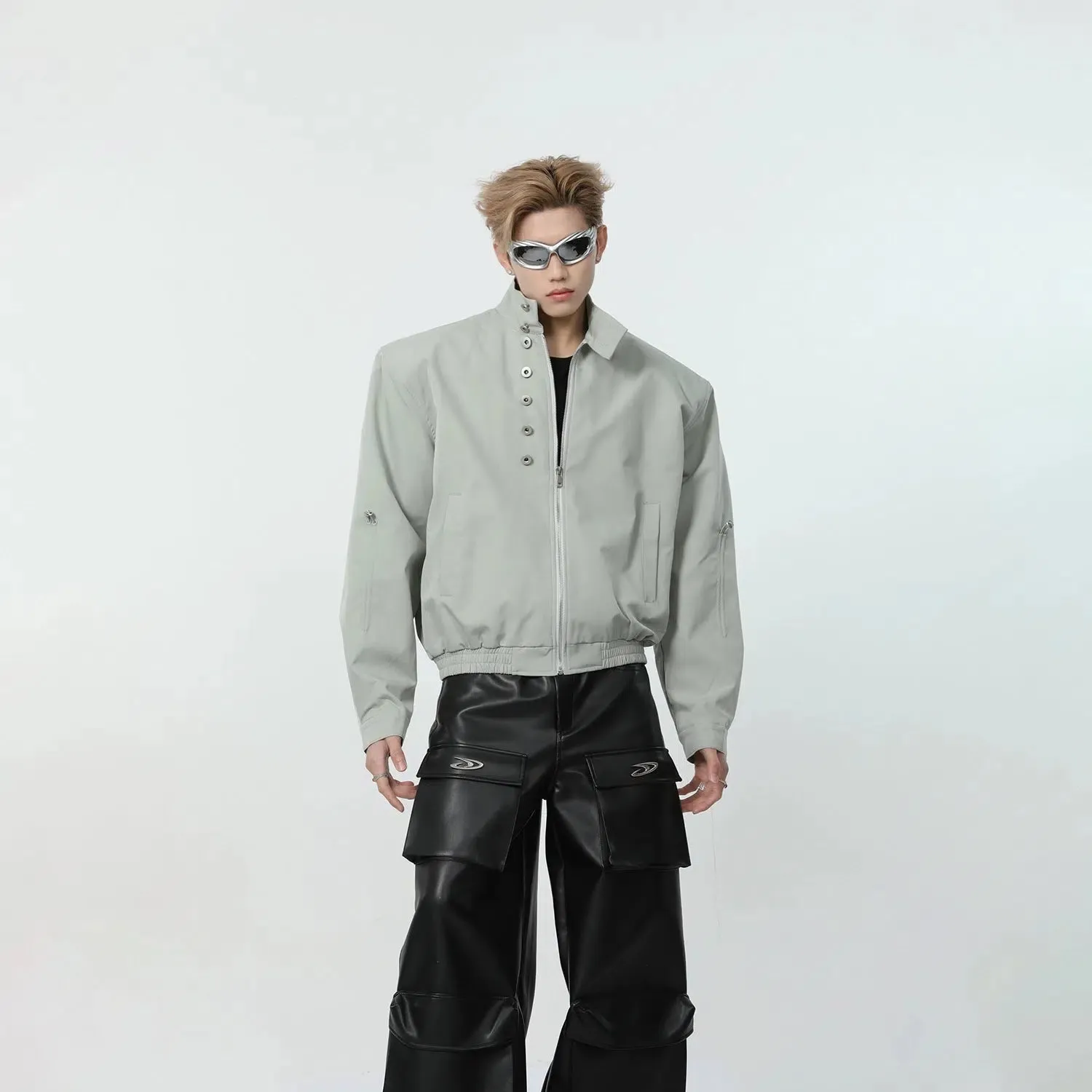 Short Zipped Jacket with Shoulder Pads