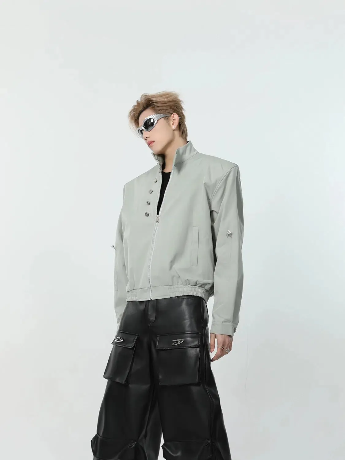 Short Zipped Jacket with Shoulder Pads