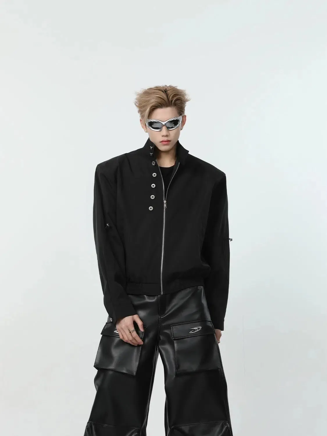 Short Zipped Jacket with Shoulder Pads