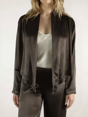 Simone Shirt Jacket in Vintage Satin - Espresso