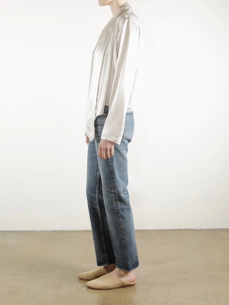 Simone Shirt Jacket in Vintage Satin - Parchment