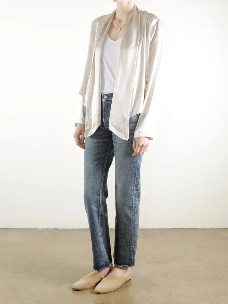 Simone Shirt Jacket in Vintage Satin - Parchment