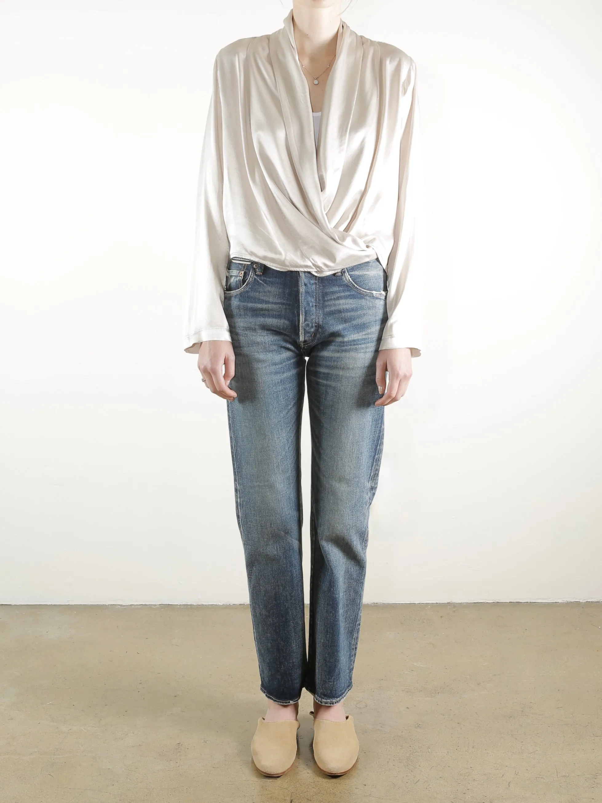 Simone Shirt Jacket in Vintage Satin - Parchment