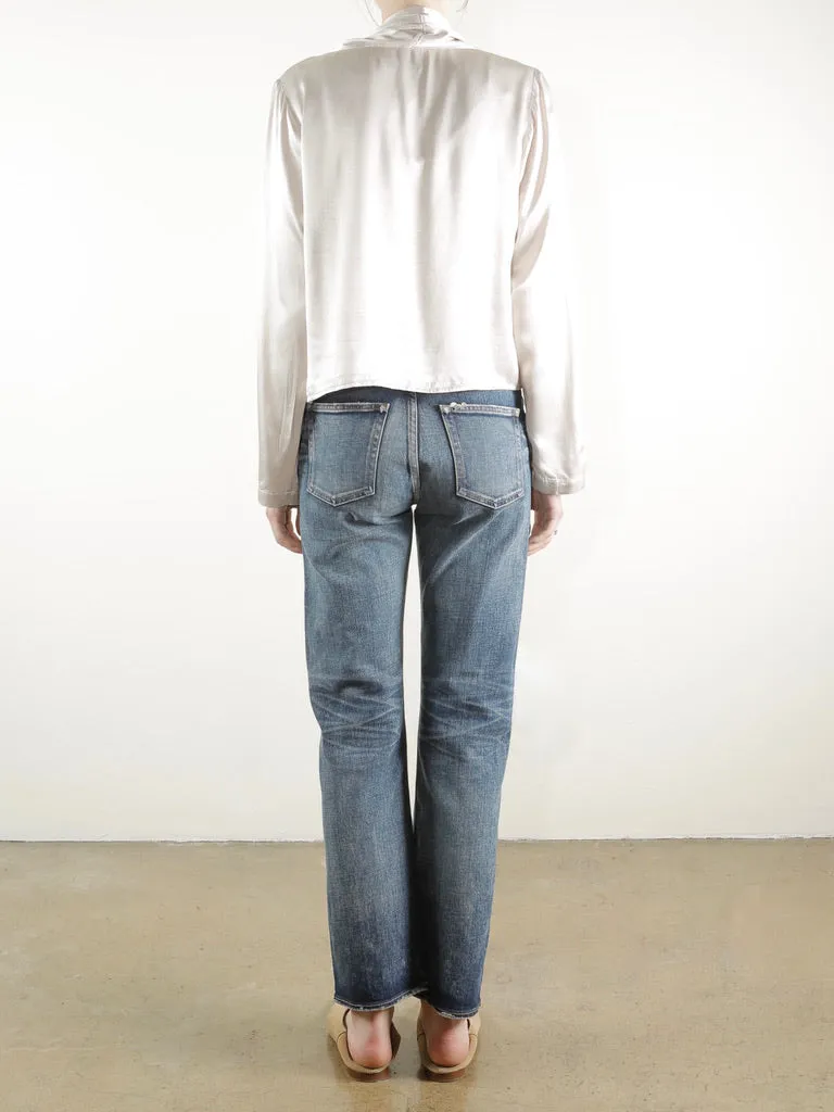 Simone Shirt Jacket in Vintage Satin - Parchment