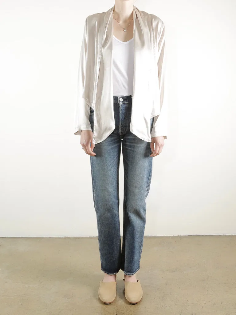 Simone Shirt Jacket in Vintage Satin - Parchment