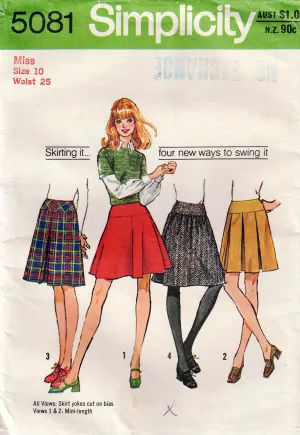 Simplicity 5081 Womens Yoked Mini Skirts 1970s Vintage Sewing Pattern Size 10 UNCUT Factory Folded