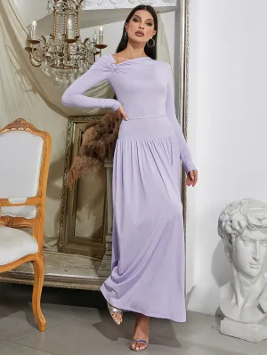 Skew Collar Long Sleeve Plain Maxi Bodycon Dress HB0378