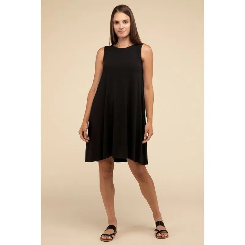Sleeveless Flared Dress with Side Pockets