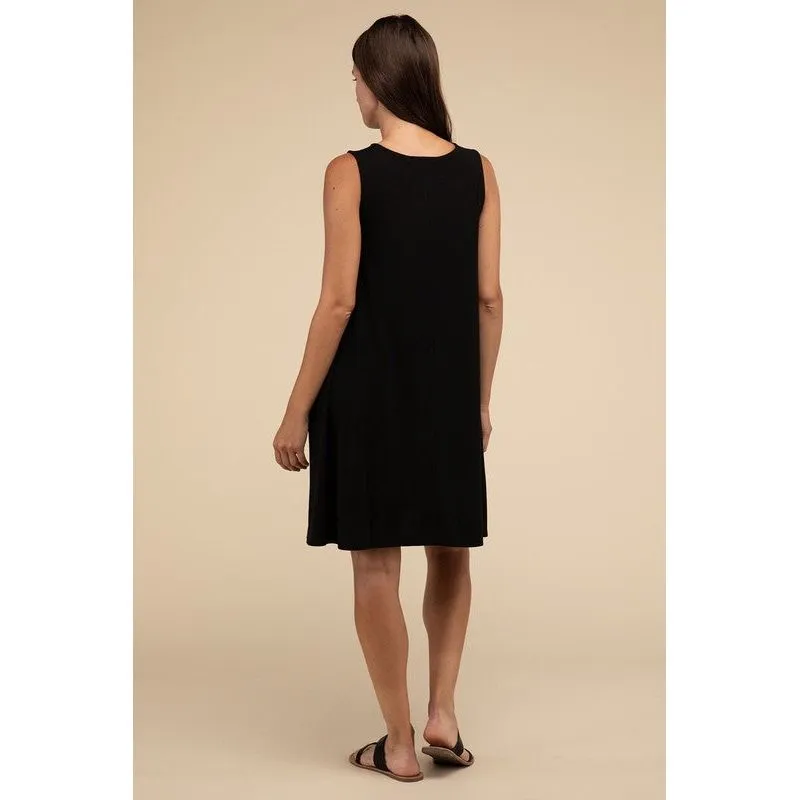 Sleeveless Flared Dress with Side Pockets