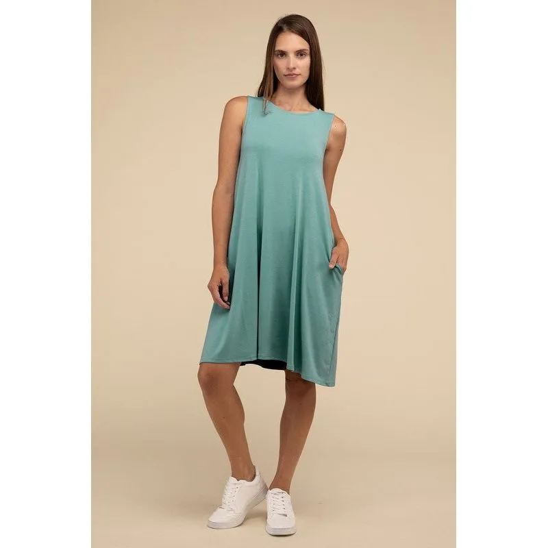 Sleeveless Flared Dress with Side Pockets