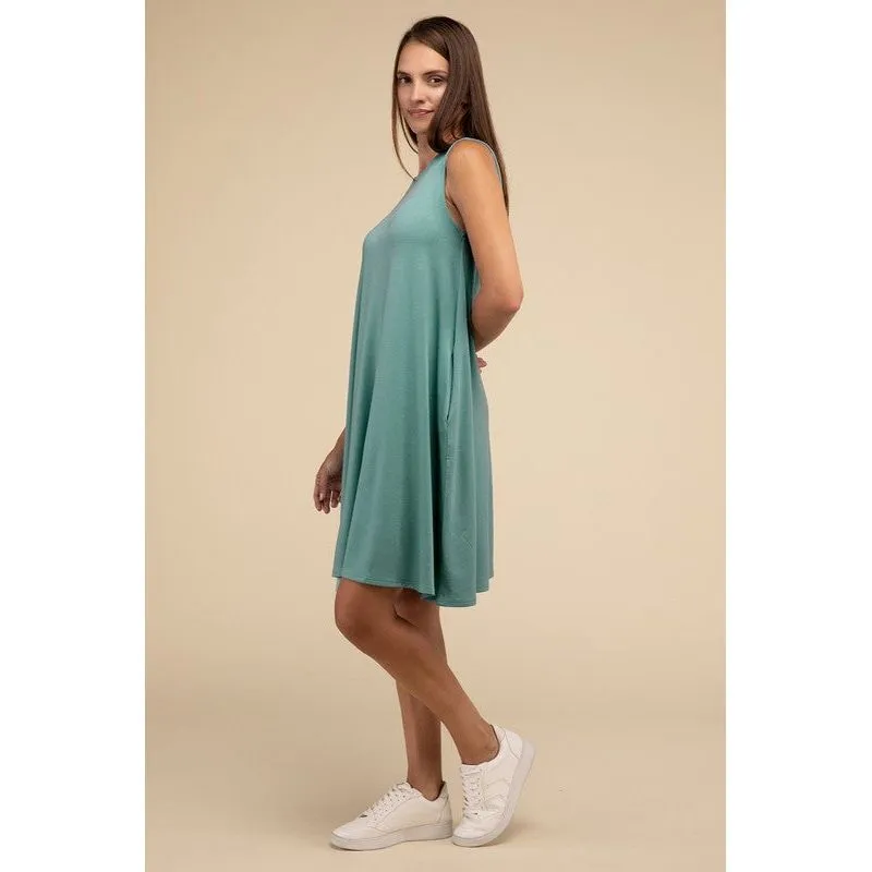 Sleeveless Flared Dress with Side Pockets