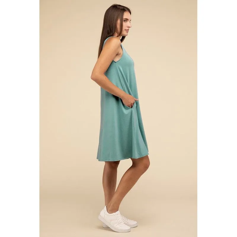 Sleeveless Flared Dress with Side Pockets