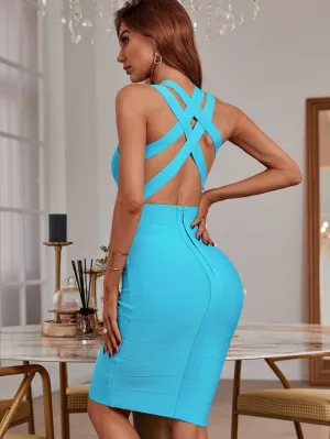 Sleeveless Hollow out Mini Bandage Dress PK21114