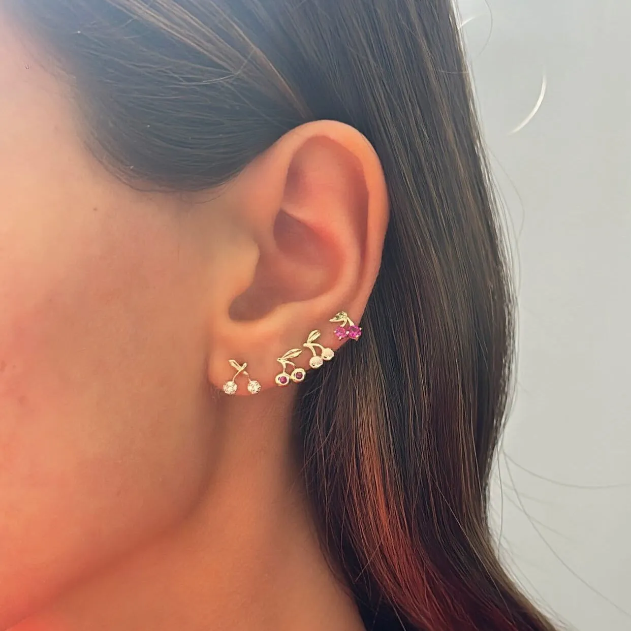 Solid Mini Cherry Stud Earring 14K