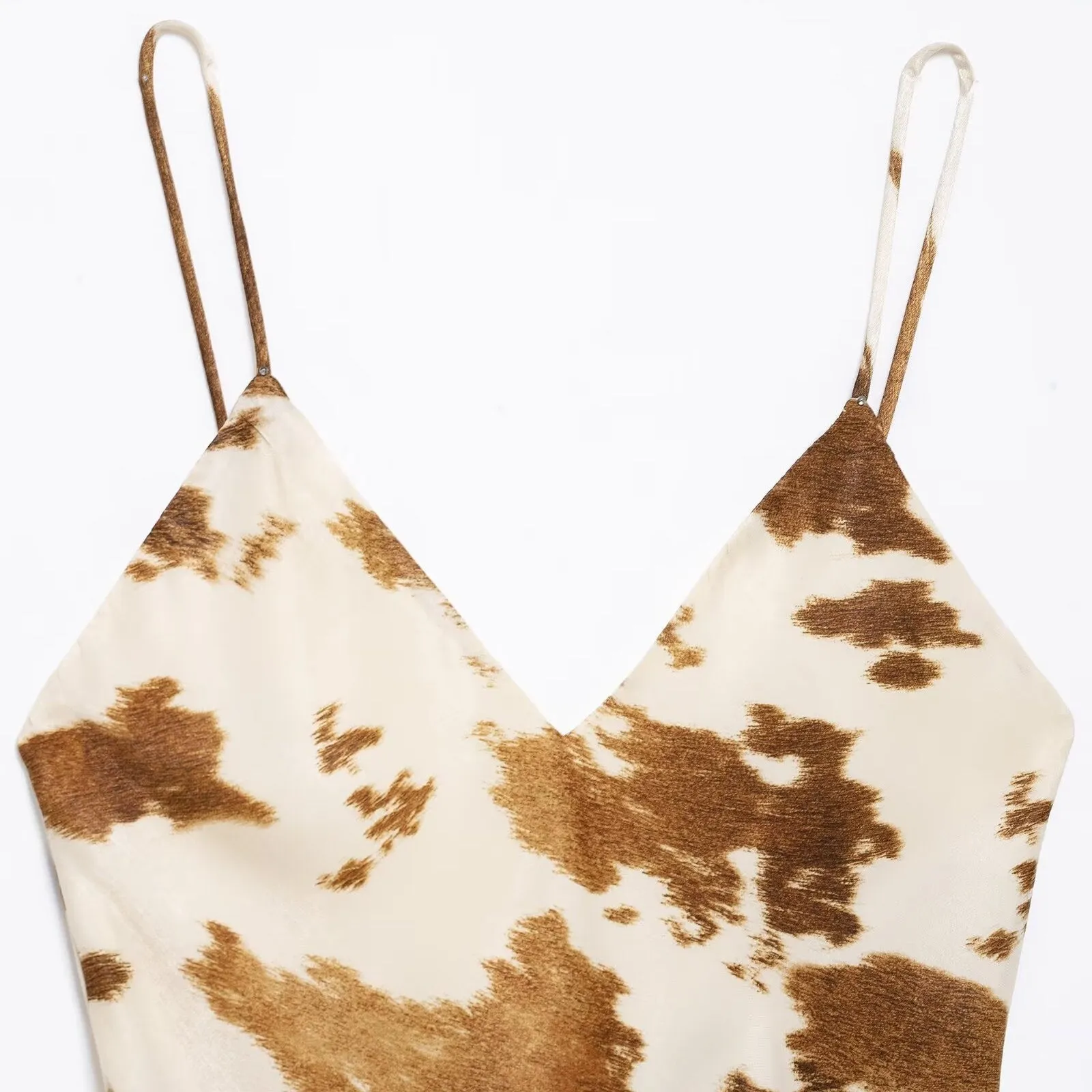 Spaghetti Strap V-Neck Cow Print Maxi Dress