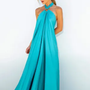 Spring Summer Women's Maxi Party Dress Solid Color Blue Sexy Long Dress Boutique Fashion Women A-line Evening Dress