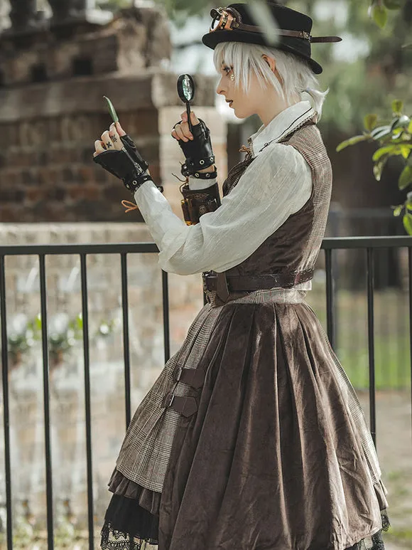 Steampunk Lolita Cardigan Cotton Blend Velour Metal Details Brown Lovely Lolita Overcoat