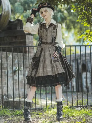 Steampunk Lolita Cardigan Cotton Blend Velour Metal Details Brown Lovely Lolita Overcoat