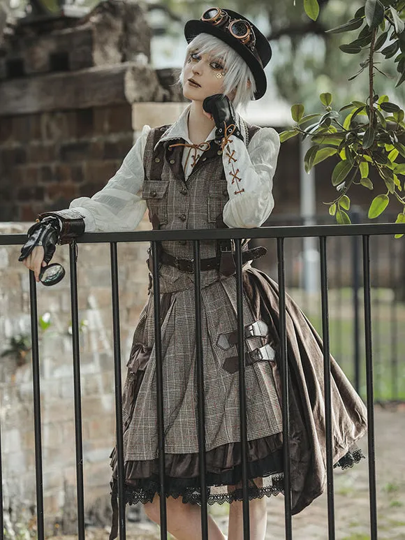 Steampunk Lolita Cardigan Cotton Blend Velour Metal Details Brown Lovely Lolita Overcoat