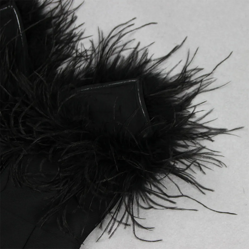 Strapless Sleeveless Feather Mini Bandage Dress HL89201