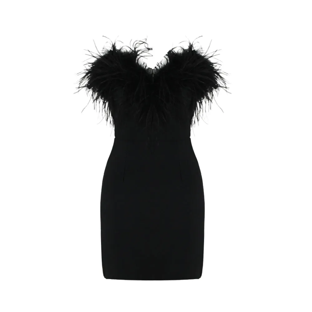 Strapless Sleeveless Feather Mini Bandage Dress HL89201