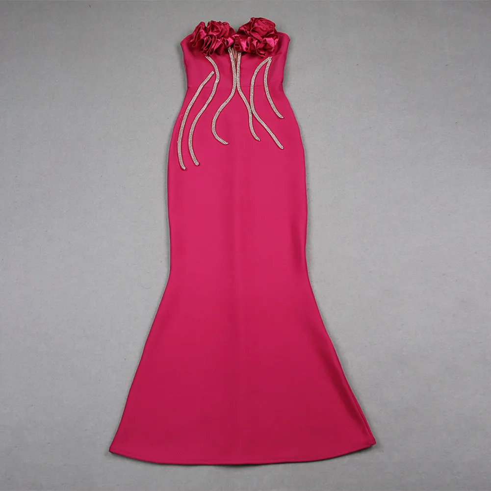 Strapless Sleeveless Fishtail Maxi Bandage Dress HL9557