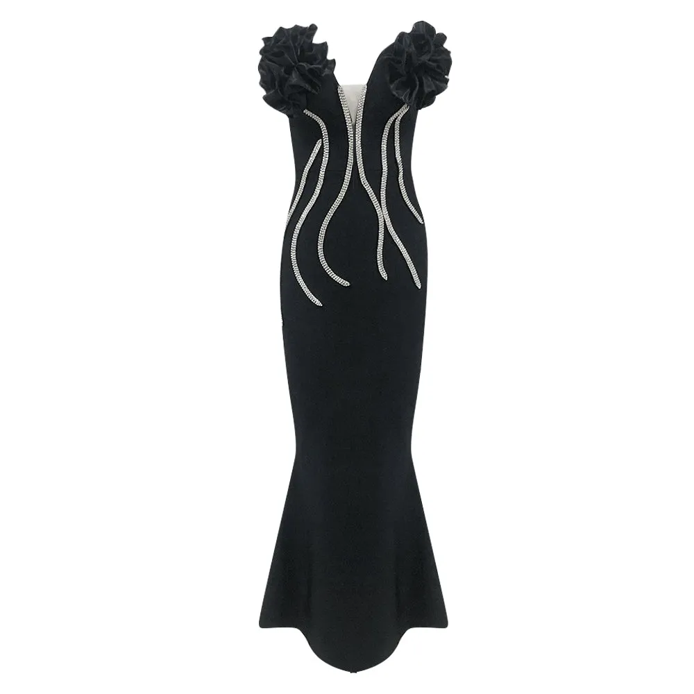 Strapless Sleeveless Fishtail Maxi Bandage Dress HL9557