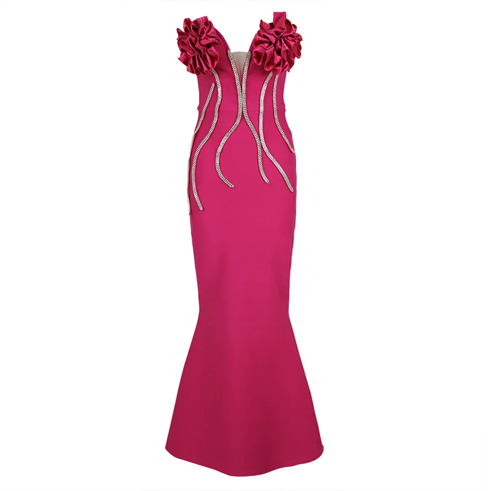 Strapless Sleeveless Fishtail Maxi Bandage Dress HL9557