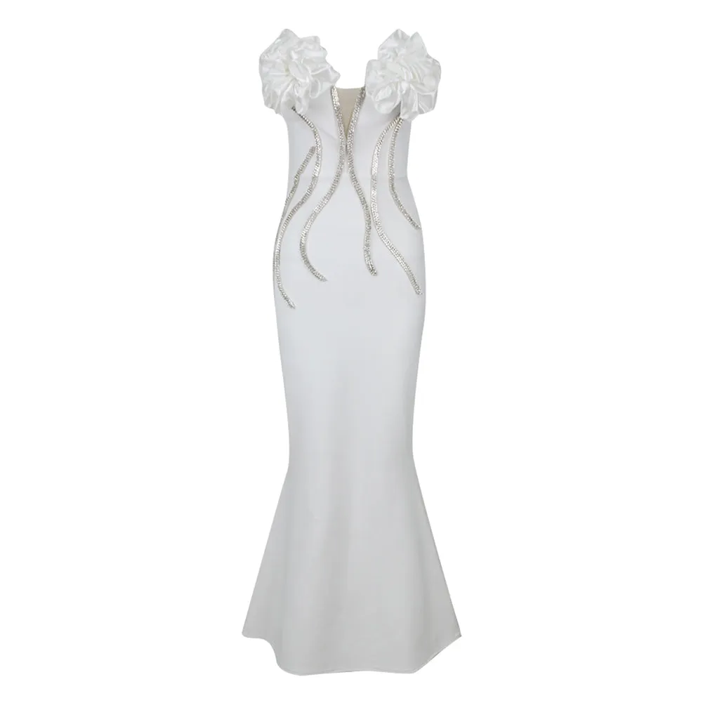 Strapless Sleeveless Fishtail Maxi Bandage Dress HL9557