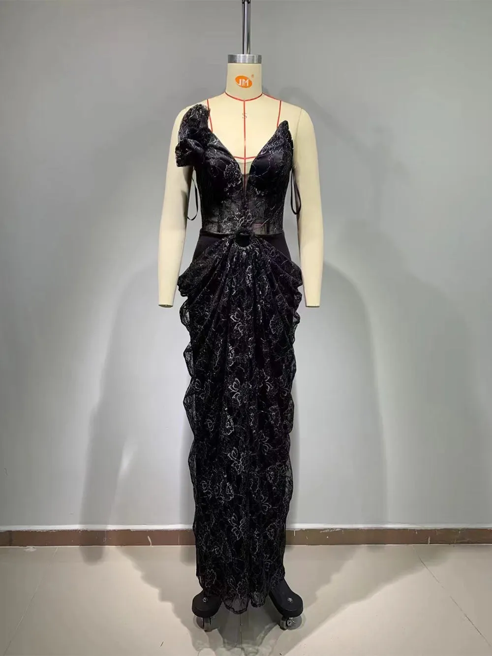 Strapless Sleeveless Lace Maxi Bodycon Dress HT1049