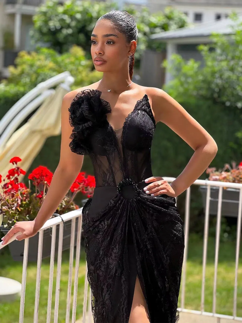 Strapless Sleeveless Lace Maxi Bodycon Dress HT1049
