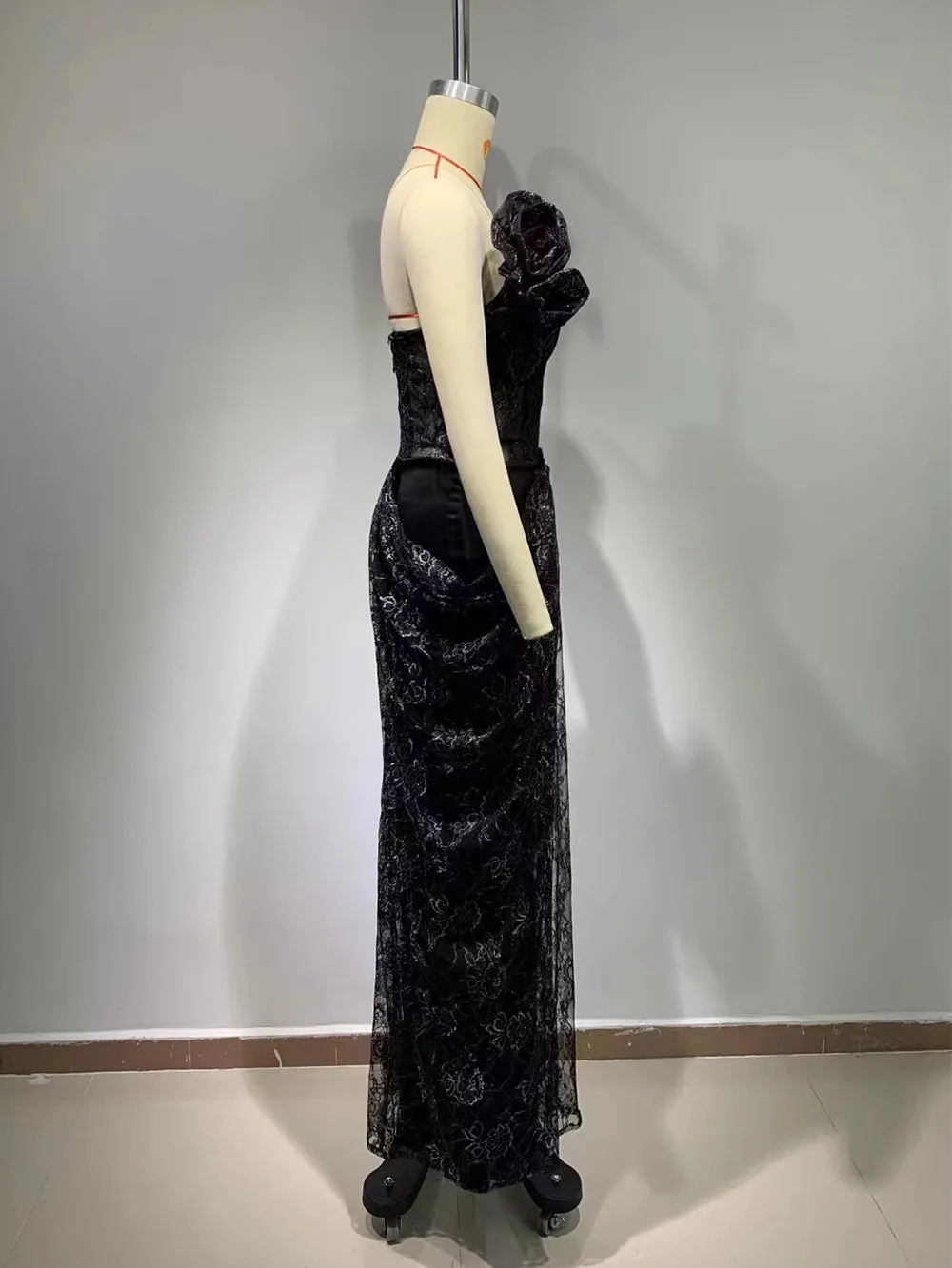 Strapless Sleeveless Lace Maxi Bodycon Dress HT1049
