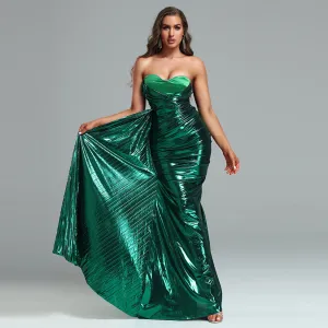 Strapless Sleeveless Maxi Ruched Bodycon Dress