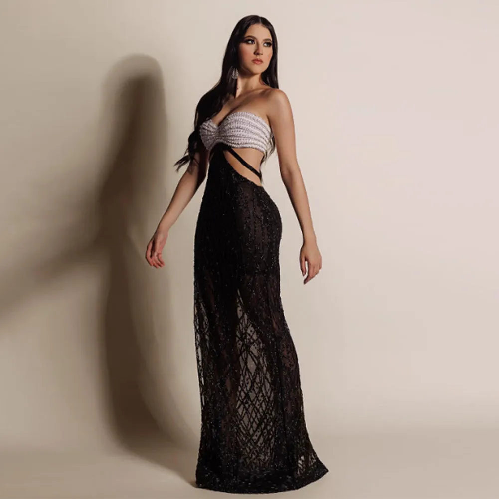 Strapless Sleeveless Sequins Maxi Bodycon Dress HT10500