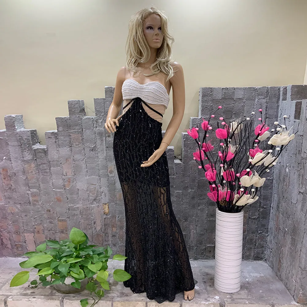 Strapless Sleeveless Sequins Maxi Bodycon Dress HT10500