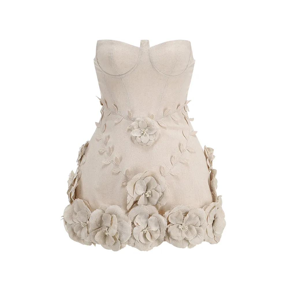 Strapless Sleeveless Simulation Flowers Mini Dress ZNSBA1098