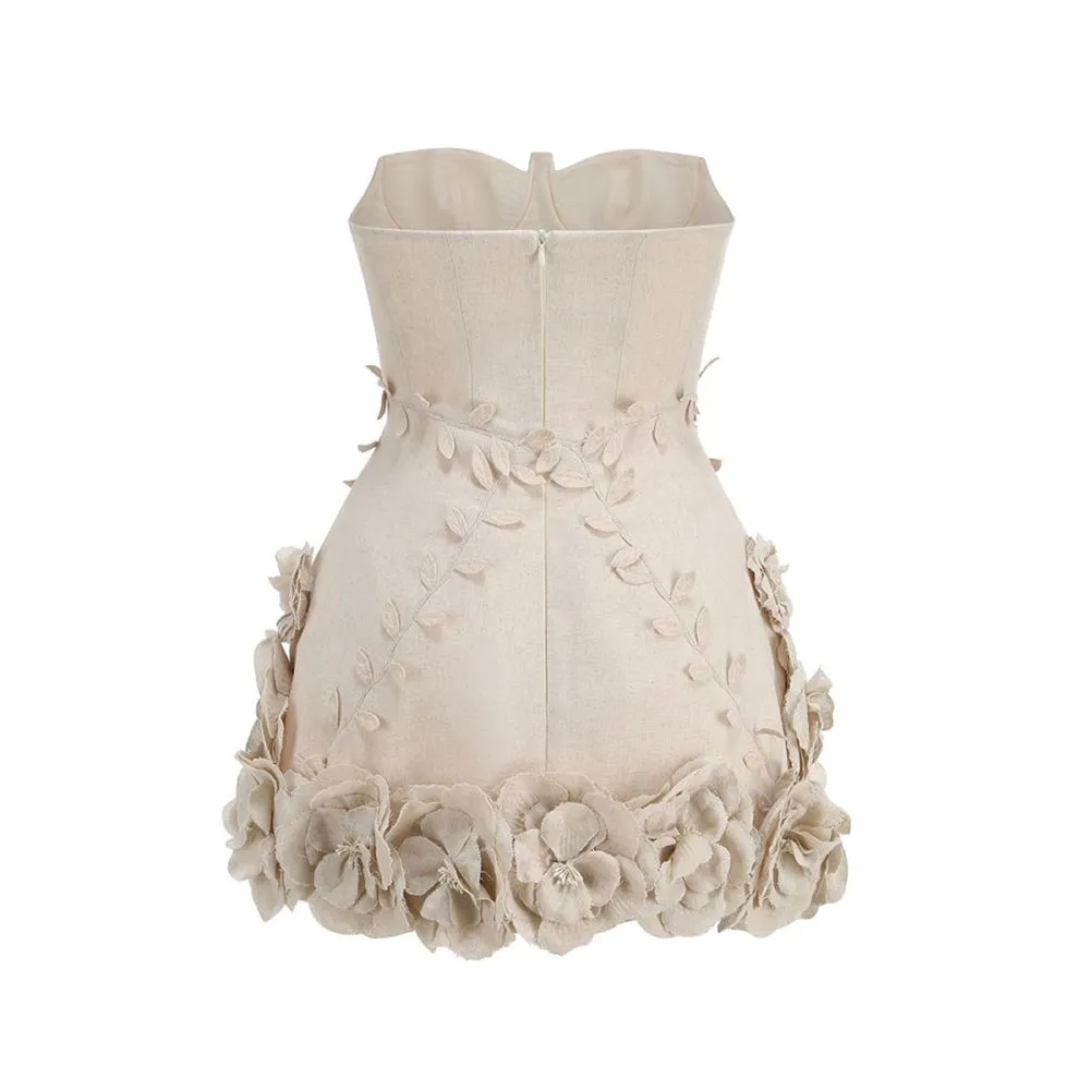 Strapless Sleeveless Simulation Flowers Mini Dress ZNSBA1098